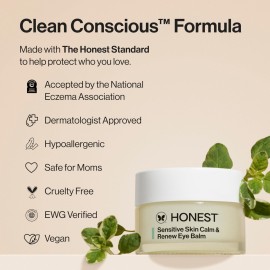 Honest Beauty Sensitive Skin Calm + Renew Eye Balm | Moisturizing + Firming | Hypoallergenic, Fragrance Free, Vegan | 0.5 oz Honest Beauty Sensitive Skin Calm + Renew Eye Balm | Moisturizing + Firming | Hypoallergenic, Fragrance Free, Vegan | 0.5 oz