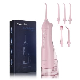 TOVENDOR Electric Water Dental Flosser Teeth Pick, Cordless Flossers Oral Irrigator IPX7 Waterproof 300ML Rechargeable Travel Water Teeth Cleaner with 5 Tips for Home Braces Care Gums Deep Cleaning