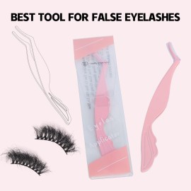Pretty memory Eyelash Applicator Tool DIY False Curved Eyelash Extension Tweezer for Volume Lashes Application and Removal, Pink