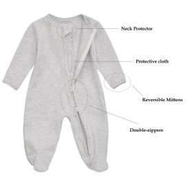 Aablexema Baby Footie Pajamas with Mitten Cuffs, Double Zipper Infant Cotton clothes Sleeper Pjs, Footed Sleep Play (0-3m, Ivory & Grey & Blue) Aablexema Baby Footie Pajamas with Mitten Cuffs, Double Zipper Infant Cotton clothes Sleeper Pjs, Footed Sleep Play (0-3m, Ivory & Grey & Blue)