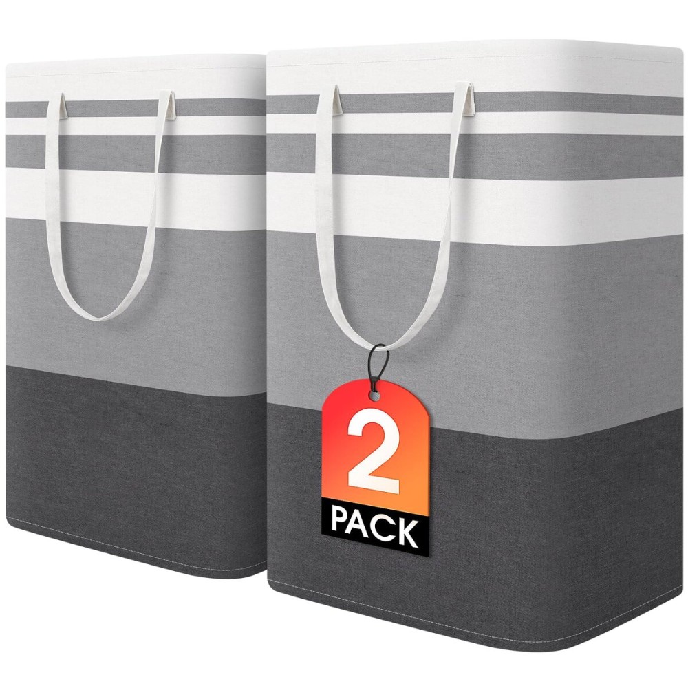 HomeHacks 2 Pack Large Laundry Baskets, Waterproof, Freestanding Laundry Hampers, Collapsible Clothes Hamper with Reinforced Handles in Laundry Room, College Dorm, Bathroom, Bedroom (Grey, 75Lx2) HomeHacks 2 Pack Large Laundry Baskets, Waterproof, Freestanding Laundry Hampers, Collapsible Clothes Hamper with Reinforced Handles in Laundry Room, College Dorm, Bathroom, Bedroom (Grey, 75Lx2)