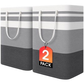 HomeHacks 2 Pack Large Laundry Baskets, Waterproof, Freestanding Laundry Hampers, Collapsible Clothes Hamper with Reinforced Handles in Laundry Room, College Dorm, Bathroom, Bedroom (Grey, 75Lx2) HomeHacks 2 Pack Large Laundry Baskets, Waterproof, Freestanding Laundry Hampers, Collapsible Clothes Hamper with Reinforced Handles in Laundry Room, College Dorm, Bathroom, Bedroom (Grey, 75Lx2)