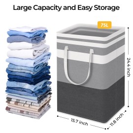 HomeHacks 2 Pack Large Laundry Baskets, Waterproof, Freestanding Laundry Hampers, Collapsible Clothes Hamper with Reinforced Handles in Laundry Room, College Dorm, Bathroom, Bedroom (Grey, 75Lx2) HomeHacks 2 Pack Large Laundry Baskets, Waterproof, Freestanding Laundry Hampers, Collapsible Clothes Hamper with Reinforced Handles in Laundry Room, College Dorm, Bathroom, Bedroom (Grey, 75Lx2)