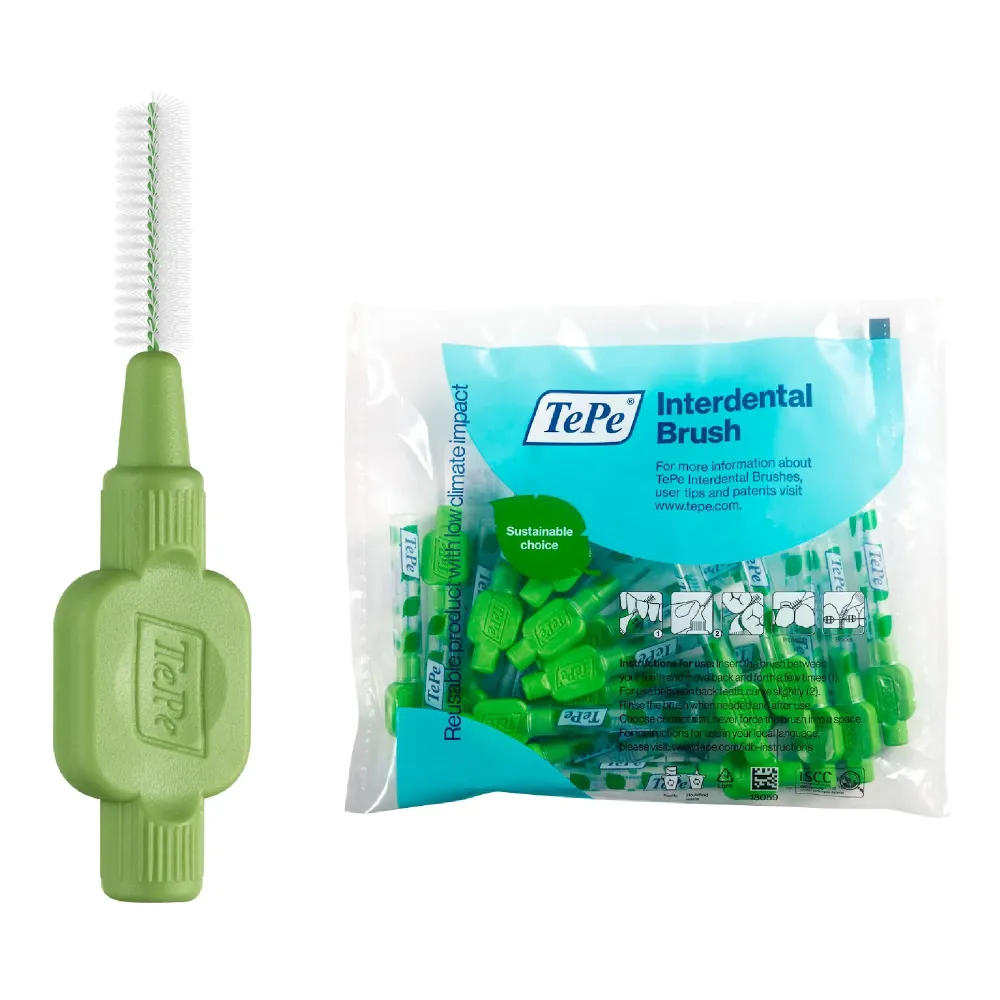 TePe Interdental Brush Original, Soft Dental Brush for Teeth Cleaning, Pack of 20, 0.8 mm, Large Gaps, Green, Size 5 TePe Interdental Brush Original, Soft Dental Brush for Teeth Cleaning, Pack of 20, 0.8 mm, Large Gaps, Green, Size 5