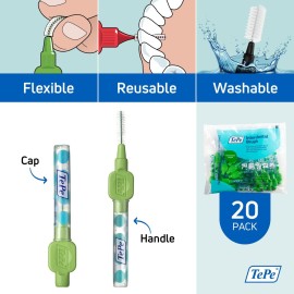 TePe Interdental Brush Original, Soft Dental Brush for Teeth Cleaning, Pack of 20, 0.8 mm, Large Gaps, Green, Size 5 TePe Interdental Brush Original, Soft Dental Brush for Teeth Cleaning, Pack of 20, 0.8 mm, Large Gaps, Green, Size 5