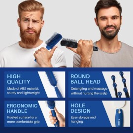 RHOS Hair Brush for Men - Detangler and Styling Brush with Nylon Bristles for Wet and Dry Hair, Massage Function, Suitable for Bangs, Thin, Short, and Thick Hair (1 Pack - Blue)