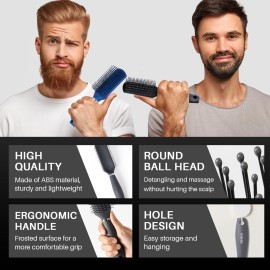 RHOS Hair Brush for Men - Detangler Hair Brush for Styling/Massage - Nylon Bristles for Wet & Dry Hair, Bangs, Thin, Short Hair - Gray