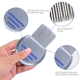 LABOTA 9 Pcs Lice Combs, Flea Combs, Hair Comb Double Sided Fine Tooth Combs, Removal Dandruff Comb with Metal Teeth, Stainless Steel Louse and Nit Comb for Head Lice Treatment LABOTA 9 Pcs Lice Combs, Flea Combs, Hair Comb Double Sided Fine Tooth Combs, Removal Dandruff Comb with Metal Teeth, Stainless Steel Louse and Nit Comb for Head Lice Treatment