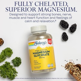 SOLARAY Magnesium Glycinate Capsules, Chelated Magnesium Bisglycinate w/BioPerine, Higher Absorption Magnesium Supplement - Bones, Muscles, Heart Support, Vegan (30 Servings, 120 VegCaps) SOLARAY Magnesium Glycinate Capsules, Chelated Magnesium Bisglycinate w/BioPerine, Higher Absorption Magnesium Supplement - Bones, Muscles, Heart Support, Vegan (30 Servings, 120 VegCaps)