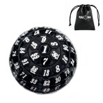 Poludie 100 Sided Polyhedral Dice, Single D100 Game Dice, 100 Sided Cube with Black Pouch, D100 Dice 48 mm (Black with White Number)