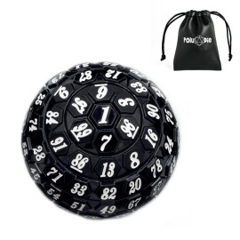 Poludie 100 Sided Polyhedral Dice, Single D100 Game Dice, 100 Sided Cube with Black Pouch, D100 Dice 48 mm (Black with White Number)