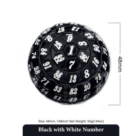 Poludie 100 Sided Polyhedral Dice, Single D100 Game Dice, 100 Sided Cube with Black Pouch, D100 Dice 48 mm (Black with White Number)