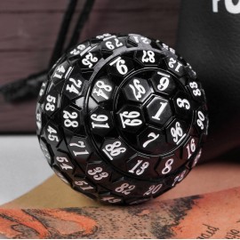 Poludie 100 Sided Polyhedral Dice, Single D100 Game Dice, 100 Sided Cube with Black Pouch, D100 Dice 48 mm (Black with White Number)