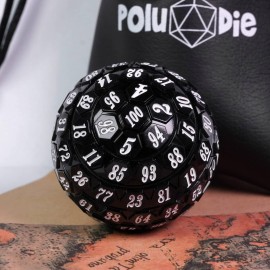 Poludie 100 Sided Polyhedral Dice, Single D100 Game Dice, 100 Sided Cube with Black Pouch, D100 Dice 48 mm (Black with White Number)