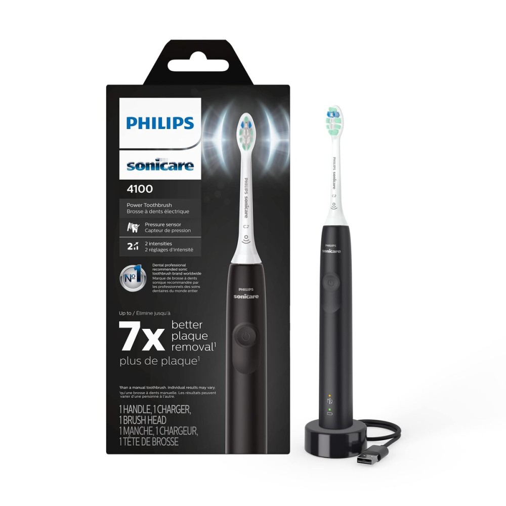 Philips Sonicare 4100 Rechargeable Electric Toothbrush, with Pressure Sensor, 2 Intensity Settings, SmarTimer and QuadPacer, 14-Day Battery Life, Black, Model HX3681/24 Philips Sonicare 4100 Rechargeable Electric Toothbrush, with Pressure Sensor, 2 Intensity Settings, SmarTimer and QuadPacer, 14-Day Battery Life, Black, Model HX3681/24