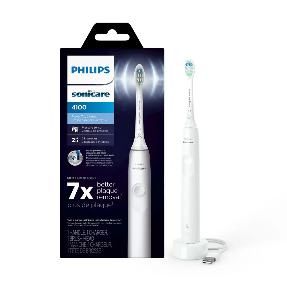 Philips Sonicare 4100 Rechargeable Electric Toothbrush, with Pressure Sensor, 2 Intensity Settings, SmarTimer and QuadPacer, 14-Day Battery Life, White, Model HX3681/23 Philips Sonicare 4100 Rechargeable Electric Toothbrush, with Pressure Sensor, 2 Intensity Settings, SmarTimer and QuadPacer, 14-Day Battery Life, White, Model HX3681/23