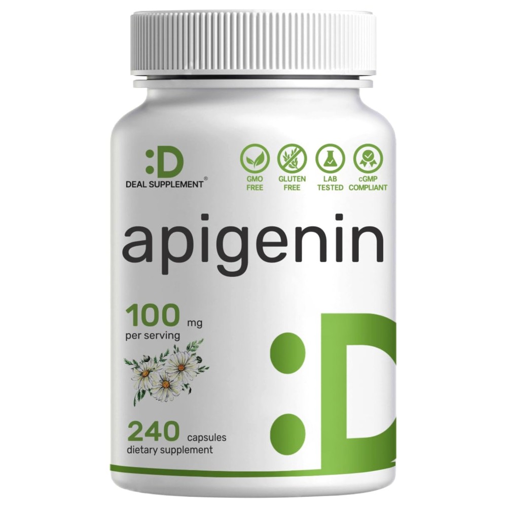 Apigenin, 100mg Per Serving, 240 Capsules - Raw Plant Extract from Chamomile Flower - Active Bioflavonoids & Antioxidants - Sleep & Relaxation Supplement - Non-GMO Apigenin, 100mg Per Serving, 240 Capsules - Raw Plant Extract from Chamomile Flower - Active Bioflavonoids & Antioxidants - Sleep & Relaxation Supplement - Non-GMO