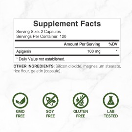 Apigenin, 100mg Per Serving, 240 Capsules - Raw Plant Extract from Chamomile Flower - Active Bioflavonoids & Antioxidants - Sleep & Relaxation Supplement - Non-GMO Apigenin, 100mg Per Serving, 240 Capsules - Raw Plant Extract from Chamomile Flower - Active Bioflavonoids & Antioxidants - Sleep & Relaxation Supplement - Non-GMO