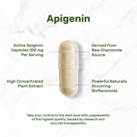 Apigenin, 100mg Per Serving, 240 Capsules - Raw Plant Extract from Chamomile Flower - Active Bioflavonoids & Antioxidants - Sleep & Relaxation Supplement - Non-GMO Apigenin, 100mg Per Serving, 240 Capsules - Raw Plant Extract from Chamomile Flower - Active Bioflavonoids & Antioxidants - Sleep & Relaxation Supplement - Non-GMO