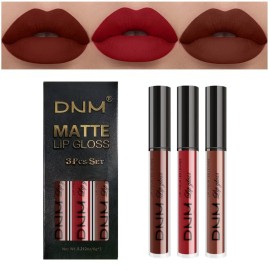AMY\'S DIARY 3Pcs Dark Red Brown Matte 24-Hour Liquid Lipstick Sets, Permanent Stay On Lipstick Lip Set Smudge Proof Matte Labial Mate For Women 24 Horas Originales(Set02)