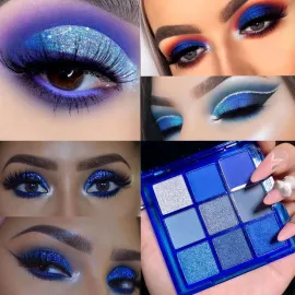 AMY\'S DIARY Blue Eyeshadow Palette Eye shadow Makeup,Navy Blue Eyeshadow Shiny Sparkle Shimmer Glitter Eyeshadow Waterproof Pallete,royal blue Glitter Blue Eye Make Up