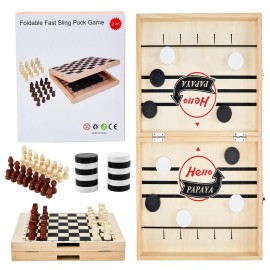 HELLO PAPAYA Foldable Fast Sling Puck Game with Chess Board and Checkers Board, Tic Tac Toe. Wooden Air Hockey Family Night,Table Games Gifts for Adults and Kids HELLO PAPAYA Foldable Fast Sling Puck Game with Chess Board and Checkers Board, Tic Tac Toe. Wooden Air Hockey Family Night,Table Games Gifts for Adults and Kids