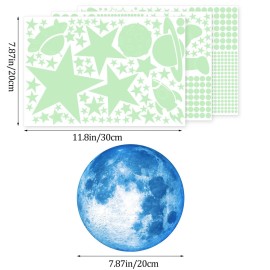1017Pcs Glow in The Dark Stars for Ceiling Glow in The Dark Moon and Planet Wall Decal Luminous Astronaut Universe Galaxy Space Wall Stickers for Kids Boys Bedroom Christmas Gift Blue