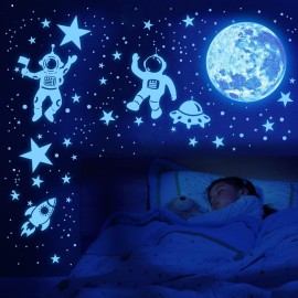 1017Pcs Glow in The Dark Stars for Ceiling Glow in The Dark Moon and Planet Wall Decal Luminous Astronaut Universe Galaxy Space Wall Stickers for Kids Boys Bedroom Christmas Gift Blue