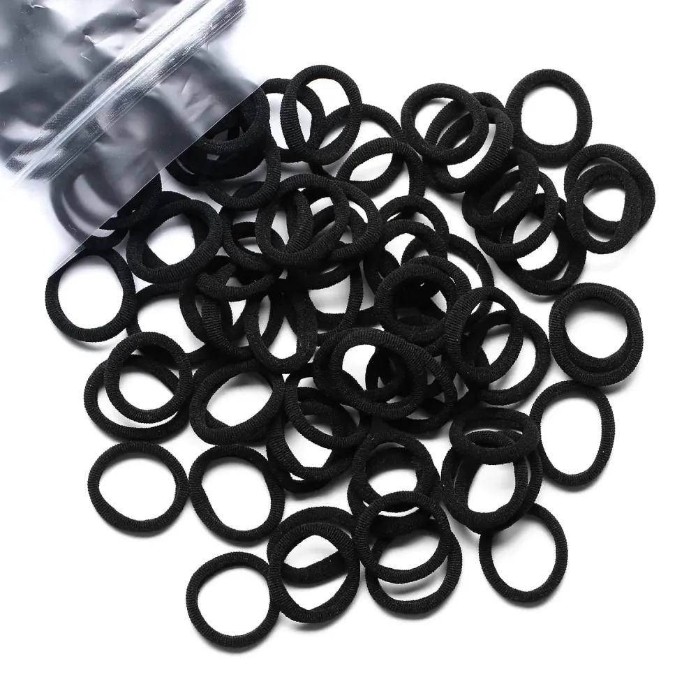 WANBY Hair Ties Mini Seamless Black Hair Bands Soft Elastics Ponytail Holders Hair Ties (100 Pcs)