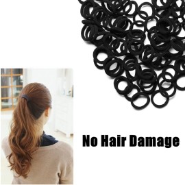 WANBY Hair Ties Mini Seamless Black Hair Bands Soft Elastics Ponytail Holders Hair Ties (100 Pcs)