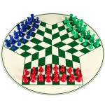 Three Player Chess Set - 48 Colored 3D Weighted Pieces & 24 Inch PU Leather Board - Adults Game