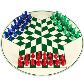 Three Player Chess Set - 48 Colored 3D Weighted Pieces & 24 Inch PU Leather Board - Adults Game