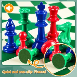 Three Player Chess Set - 48 Colored 3D Weighted Pieces & 24 Inch PU Leather Board - Adults Game