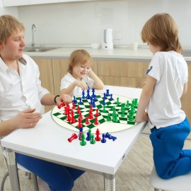 Three Player Chess Set - 48 Colored 3D Weighted Pieces & 24 Inch PU Leather Board - Adults Game