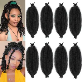 8 Packs Springy Afro Twist Hair 16 inch Pre-Separated Kinky Marley Twist Braiding Hair Soft Synthetic Crochet for Distressed Faux Locs Spring Twist Hair Extensions for Women (16 Inch (Pack of 8), 1B)