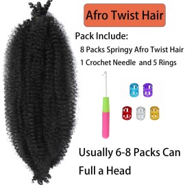 8 Packs Springy Afro Twist Hair 16 inch Pre-Separated Kinky Marley Twist Braiding Hair Soft Synthetic Crochet for Distressed Faux Locs Spring Twist Hair Extensions for Women (16 Inch (Pack of 8), 1B)