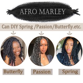 8 Packs Springy Afro Twist Hair 16 inch Pre-Separated Kinky Marley Twist Braiding Hair Soft Synthetic Crochet for Distressed Faux Locs Spring Twist Hair Extensions for Women (16 Inch (Pack of 8), 1B)