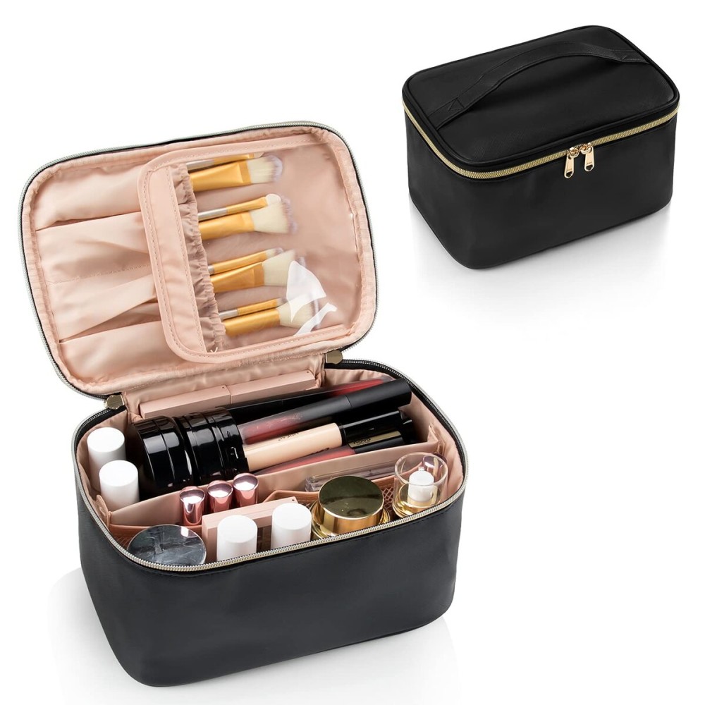 OCHEAL Makeup Bag, Portable Cosmetic Bag, Large Capacity Travel Makeup Case Organizer, Black For Women Toiletry Bag for Girls Traveling With Handle and Divider OCHEAL Makeup Bag, Portable Cosmetic Bag, Large Capacity Travel Makeup Case Organizer, Black For Women Toiletry Bag for Girls Traveling With Handle and Divider