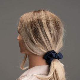 Silk Scrunchies for Hair 100% Mulberry Silk Hair Ties 3 Pack(Black, Navy Blue, Emerald)