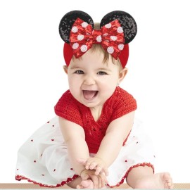 JIAHANG Baby Girl Mouse Ears Headwrap with Sequin Polka Dot Bow, Velvet Turban Hairband, Hair Bow Headband for Toddler, Kids, Party Supplies JIAHANG Baby Girl Mouse Ears Headwrap with Sequin Polka Dot Bow, Velvet Turban Hairband, Hair Bow Headband for Toddler, Kids, Party Supplies