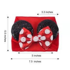 JIAHANG Baby Girl Mouse Ears Headwrap with Sequin Polka Dot Bow, Velvet Turban Hairband, Hair Bow Headband for Toddler, Kids, Party Supplies JIAHANG Baby Girl Mouse Ears Headwrap with Sequin Polka Dot Bow, Velvet Turban Hairband, Hair Bow Headband for Toddler, Kids, Party Supplies