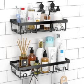 Moforoco Shower Caddy Shelf Organizer Rack, Self Adhesive Black Bathroom Shelves Basket, Home Farmhouse Wall Inside Organization and Storage Decor Rv Accessories, First Camper Apartment Essentials