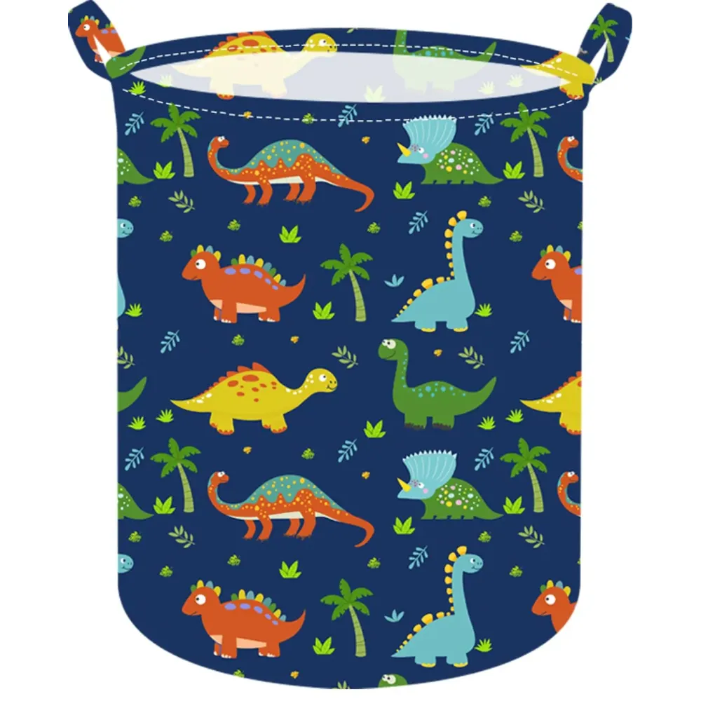 ACMUUNI 19.7 Inch Dinosaur Round Kids Laundry Clothes Hamper Dino Laundry Basket with Handles,Baby Toys Storage Organizer Bins Laundry Gift Basket for Boys and Girls Room, Bedroom Decor