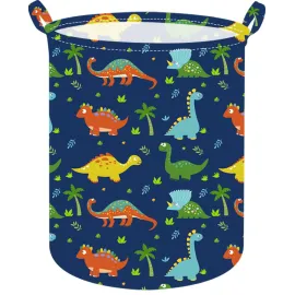 ACMUUNI 19.7 Inch Dinosaur Round Kids Laundry Clothes Hamper Dino Laundry Basket with Handles,Baby Toys Storage Organizer Bins Laundry Gift Basket for Boys and Girls Room, Bedroom Decor