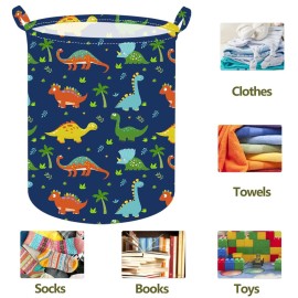 ACMUUNI 19.7 Inch Dinosaur Round Kids Laundry Clothes Hamper Dino Laundry Basket with Handles,Baby Toys Storage Organizer Bins Laundry Gift Basket for Boys and Girls Room, Bedroom Decor