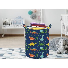 ACMUUNI 19.7 Inch Dinosaur Round Kids Laundry Clothes Hamper Dino Laundry Basket with Handles,Baby Toys Storage Organizer Bins Laundry Gift Basket for Boys and Girls Room, Bedroom Decor