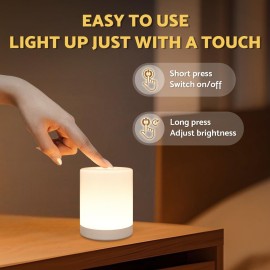 DAZZY DOT Touch Night Light for Baby Nursery, Small Cordless Lamp, Dimmable Portable Rechargeable Battery Operated Night Light, Wireless Bedside Mini Lamp for Bedroom, Bathroom