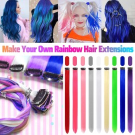 GPOVVIMX 12 PCS Blue Hair Extensions Clip in, Colored Party Highlights Extension for Kids Girls Synthetic Hairpiece Straight 22 inch
