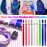 GPOVVIMX 12 PCS Blue Hair Extensions Clip in, Colored Party Highlights Extension for Kids Girls Synthetic Hairpiece Straight 22 inch