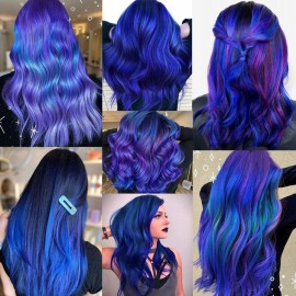GPOVVIMX 12 PCS Blue Hair Extensions Clip in, Colored Party Highlights Extension for Kids Girls Synthetic Hairpiece Straight 22 inch